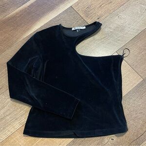 T Alexander Wang Black 90s Cut Out Velvet One Shoulder Top UUU